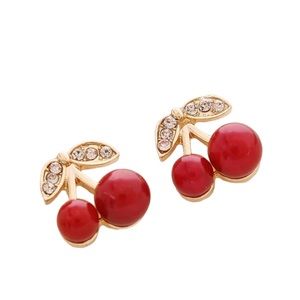 Cherry Gold and Red  Rhinestone Stud Earrings